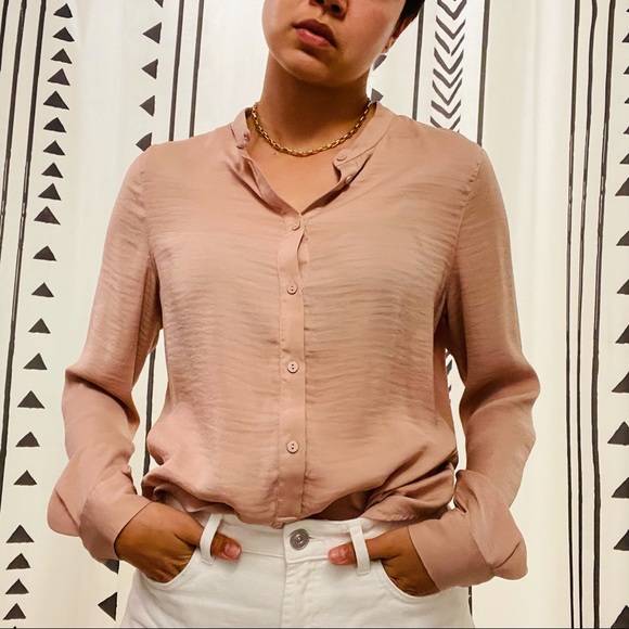 Satin Pink Button Up Top - Picture 2 of 7